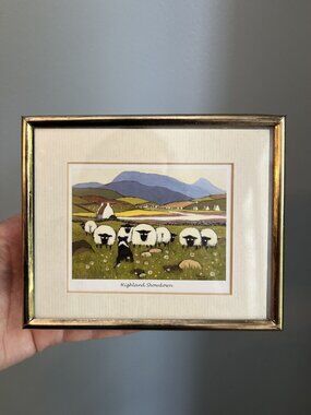 Thomas Joseph Highland Showdown Framed Mini Art Print Sheep Scene Gold Frame